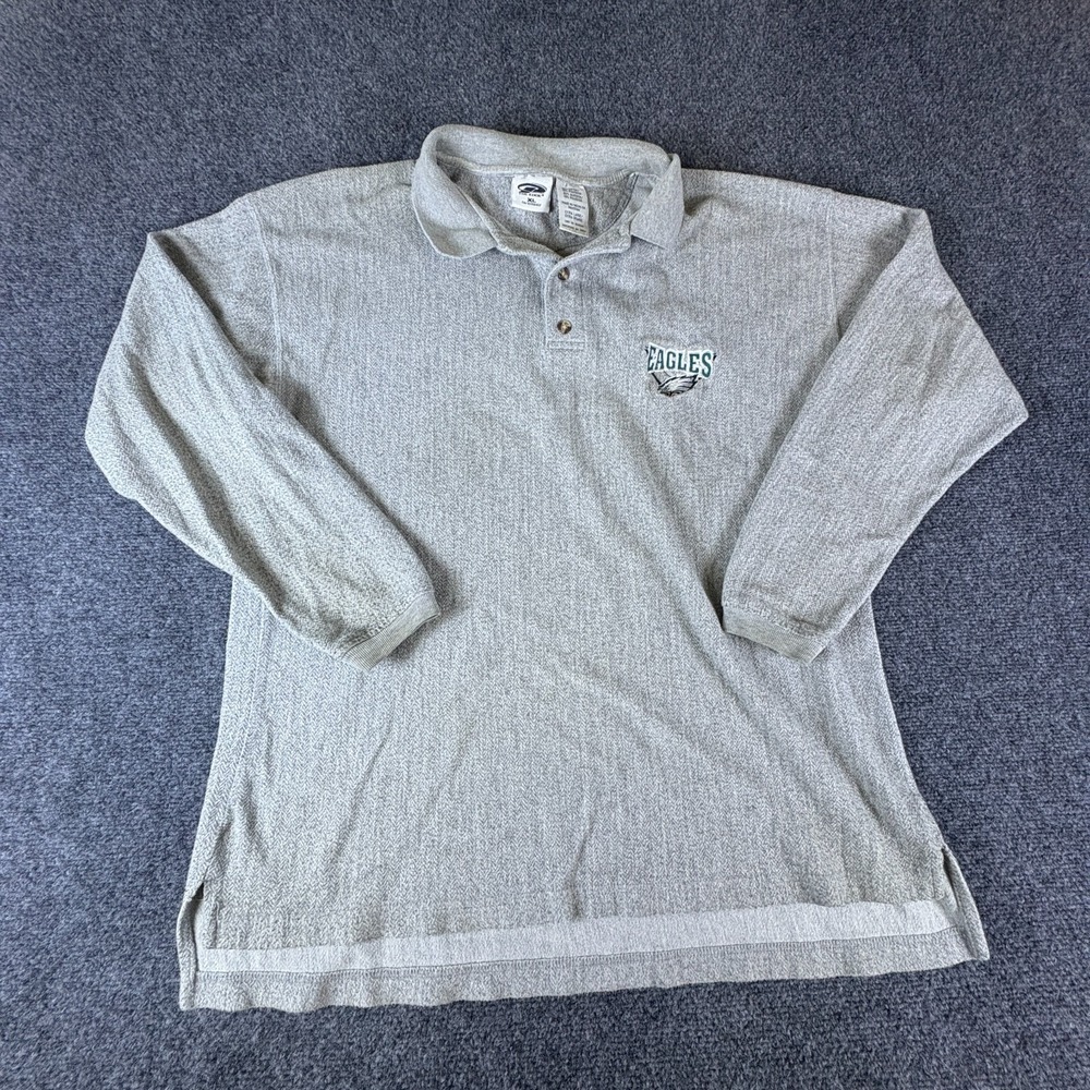 The Edge Philadelphia Eagles NFL Polo Shirt Mens XL Gray Herringbone Long Sleeve
